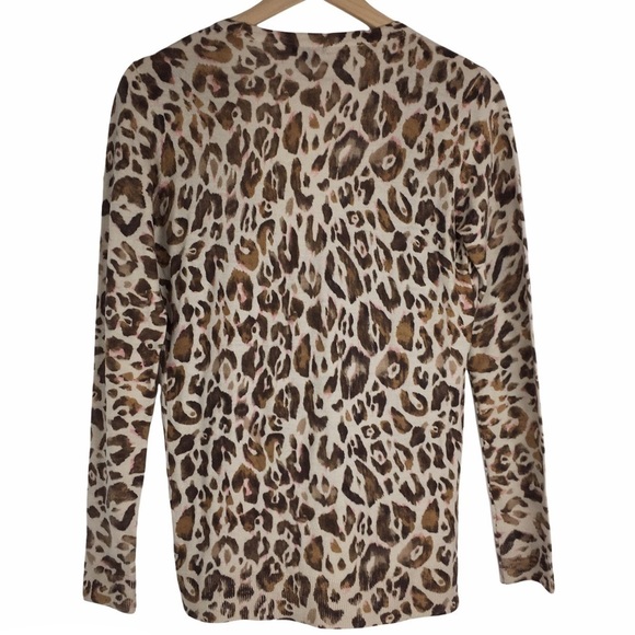 ANN TAYLOR Cardigan 100% Merino Wool Sweater Leopard Animal Print Size Medium - Picture 4 of 9